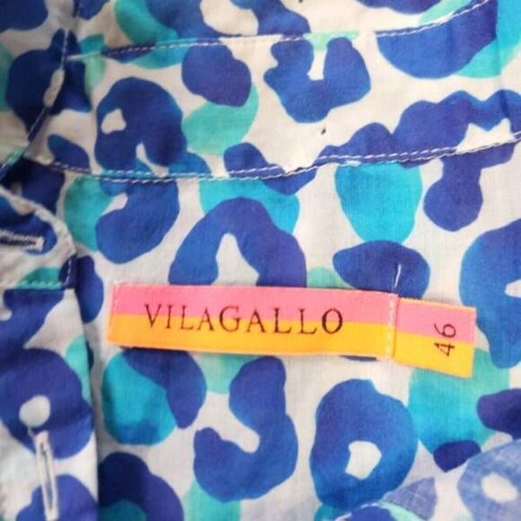 Vilagallo Eveline Midi Dress Blue Leopard Button Down Shirtdress Lined Size 46 ( - Picture 3 of 4